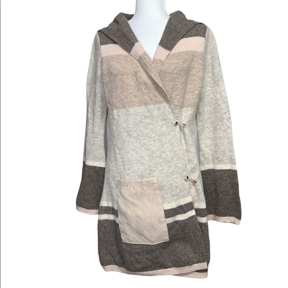 ANTHROPOLOGIE Angel Of The North Pure Lambswool Long Cardigan / Sweater Stripe